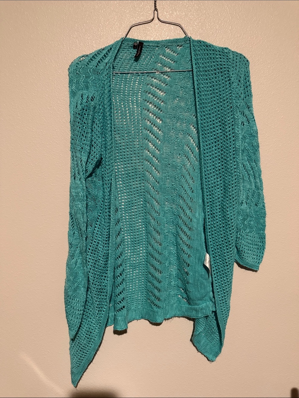 Maurices Teal Open-Knit Draped Cardigan